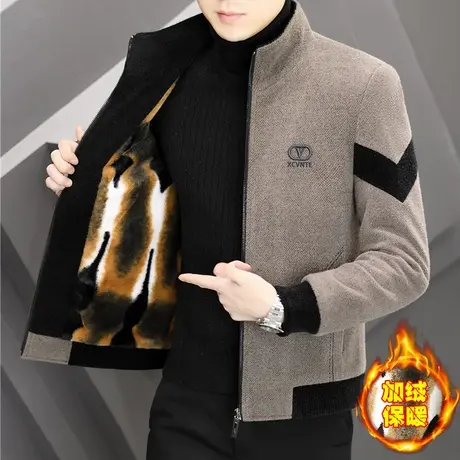 秋冬季时尚金貂绒夹克男士加绒加厚保暖呢子外套潮流休闲男装风衣商品大图