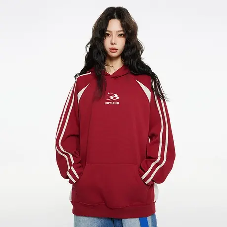 Nuthink美式拼接高街连帽卫衣男潮牌宽松保暖加厚情侣外套春季潮图片
