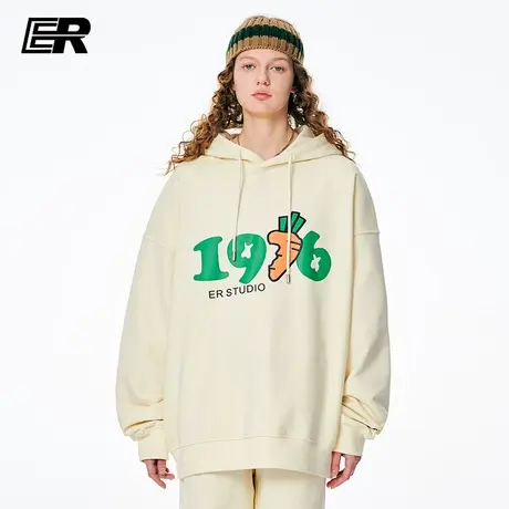 ER创意1976字母连帽卫衣男春季国潮牌情侣装帽衫休闲宽松美式外套图片