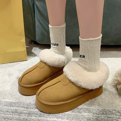 厚底雪地靴女2024冬季新款加绒加厚东北大棉鞋皮毛一体面包毛毛鞋商品大图