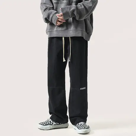 牛仔裤男宽松直筒夏季薄款潮流长裤男士休闲纯色简约百搭坠感裤子商品大图