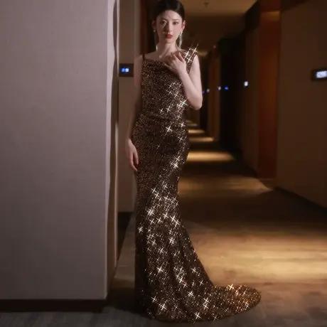 高级感晚礼服女2024新款气场强大气质高定年会主持宴会鱼尾裙优雅商品大图