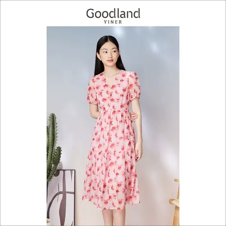 【真丝系列】Goodland美地女装2023夏季桑蚕丝印花连衣裙商品大图