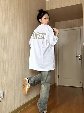 正肩纯棉短袖t恤女夏季宽松韩版潮牌ins慵懒风半袖chic港味上衣服图片