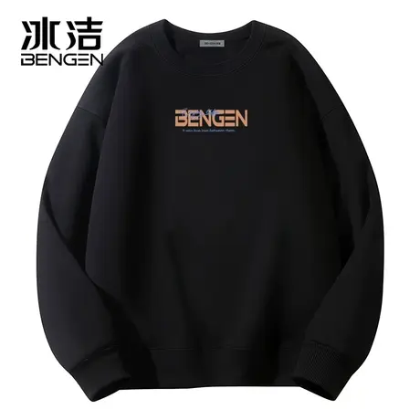 冰洁春季新款卫衣黑色男女士潮牌圆领外套情侣宽松加绒无帽上衣商品大图