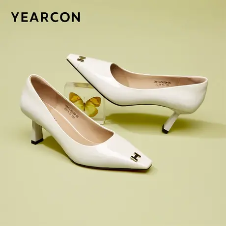 意尔康女鞋2024春季女士漆皮细跟高跟浅口单鞋方头通勤工作鞋法式商品大图