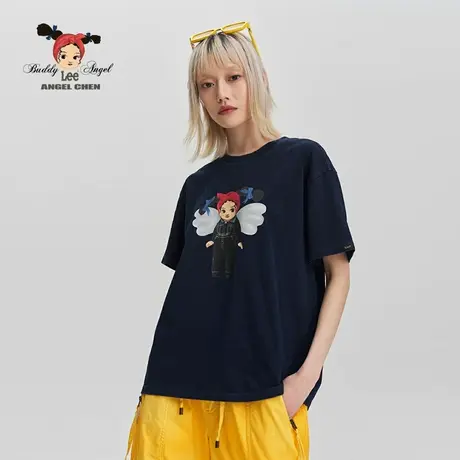 【Angel Chen联名】Lee商场同款24早春新品Oversize深蓝女短袖T恤图片