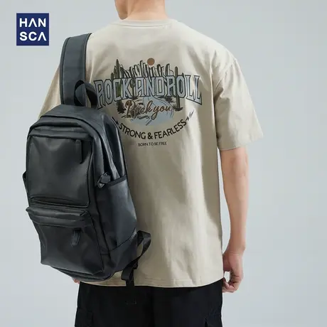 hansca 260g重磅美式印花短袖t恤男夏季圆领宽松纯棉休闲大码上衣商品大图
