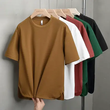 夏季男士小华夫格短袖T恤加肥加大码宽松男装上衣服半袖T恤衫小衫商品大图