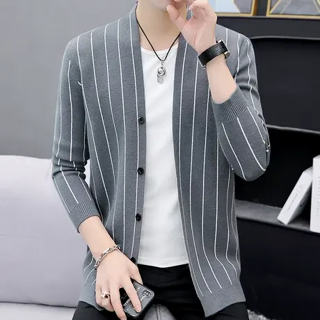 针织开衫男士潮流韩版帅气休闲外套学生春秋季条纹潮牌ins毛衣服商品大图