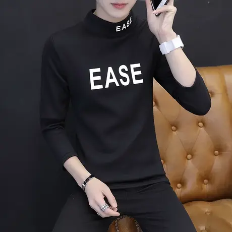 冬季新款加绒加厚长袖T恤男韩版上衣潮流半高领卫衣服保暖打底衫商品大图