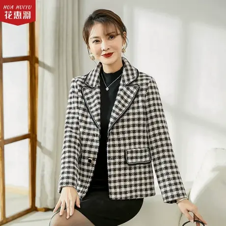 中年妈妈春装套装洋气时尚千鸟格子西装高贵中老年春秋外套女上衣图片