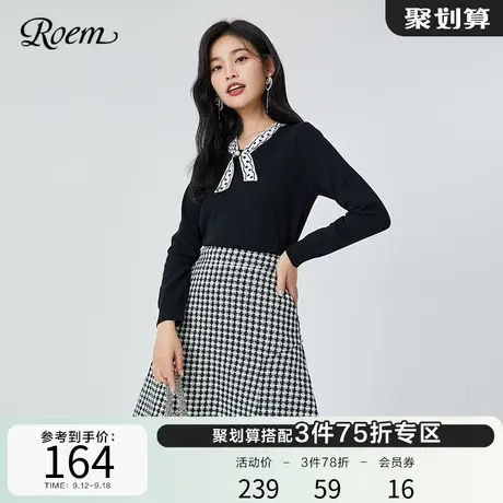 Roem商场同款淑女针织衫女新款气质优雅领结套头长袖毛衫上衣女商品大图