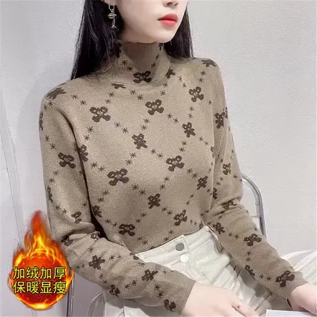 2023年新款高领一体绒毛衣女冬季爆款时尚洋气加厚加绒打底衫内搭图片
