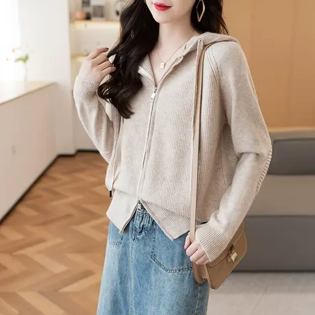 早秋连帽针织开衫女装2023新款爆款外搭毛衣外套女春秋款上衣洋气图片
