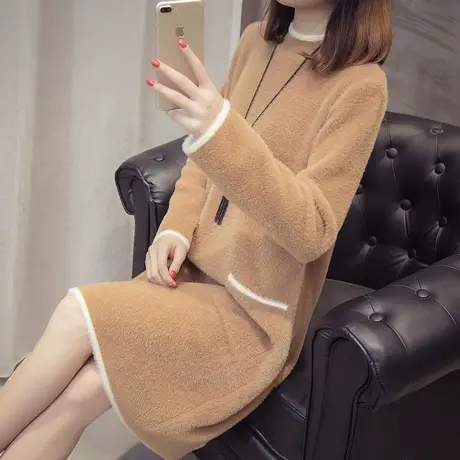 半高领毛衣女套头加厚宽松中长款韩版秋冬新款仿水貂绒长袖打底衫图片