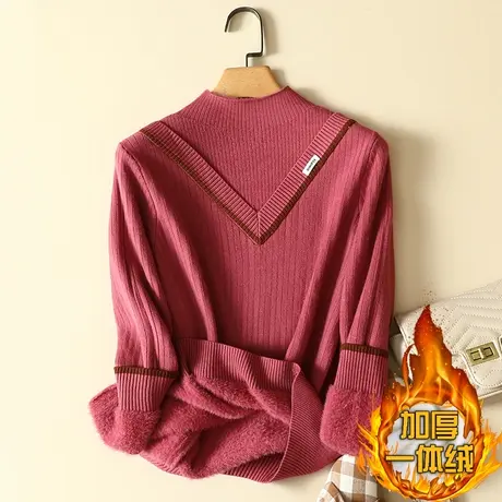 一体绒半高领毛衣女2022年新款加绒加厚打底衫女秋冬宽松针织上衣图片