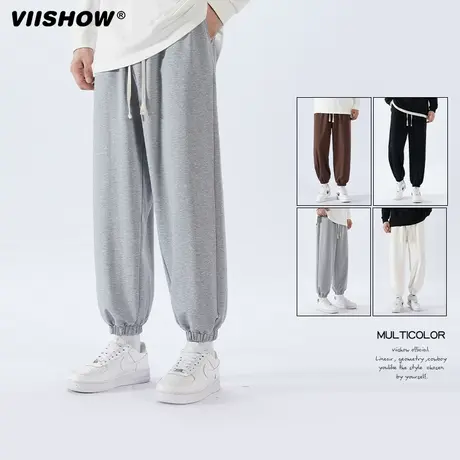 VIISHOW束脚裤子男士春秋潮牌宽松休闲运动夏季长裤薄款灰色卫裤图片