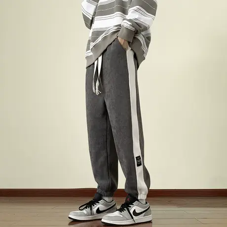春秋卫裤男潮牌美式宽松束脚运动裤韩版潮雪尼尔灰色男士休闲裤子商品大图