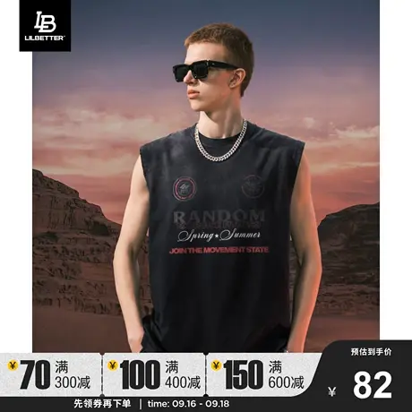 Lilbetter背心男款夏季潮流无袖T恤美式街头渐变衣服复古水洗上衣图片