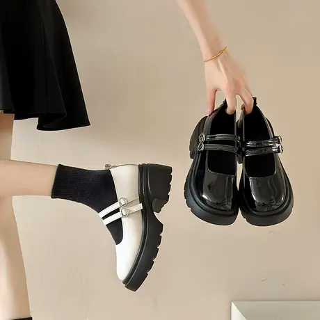黑色小皮鞋女夏季英伦风法式小众爱心扣厚底玛丽珍鞋春秋jk单鞋子商品大图