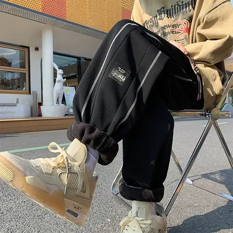 春秋季新款束脚卫裤男宽松加绒保暖舒适显高小脚裤潮流运动休闲裤商品大图