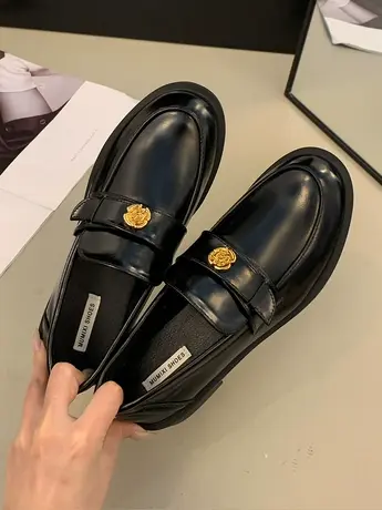 高级感小香风复古黑色乐福鞋豆豆鞋一脚蹬单鞋早春英伦小皮鞋女鞋商品大图