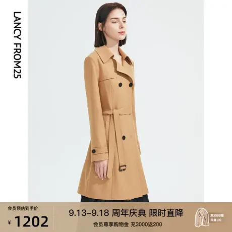 朗姿羊毛法式复古秋季新款通勤风衣外套中长款女高级感赫本风大衣商品大图