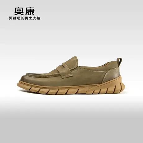 Aokang奥康春秋季新款时尚休闲健步鞋男真皮磨砂透气耐磨单鞋图片