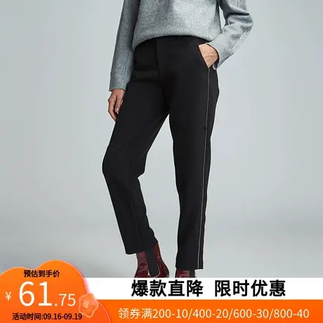 艾格冬季女士裤子时尚潮流舒适百搭休闲裤长裤宽松直筒黑色Y1792商品大图