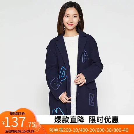 艾格冬季女装羊毛简约休闲外套中长款毛呢大衣Y408商品大图