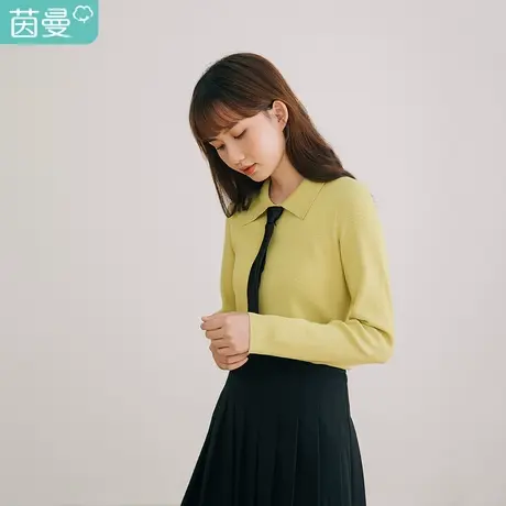 茵曼2023秋装新款女尖领设计简约显瘦好搭活力套头毛衣商品大图