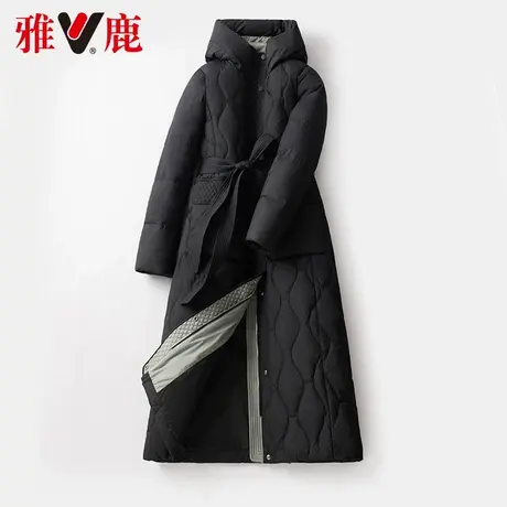 雅鹿羽绒服女中长款2022冬季新款休闲宽松保暖加厚连帽系带外套潮商品大图