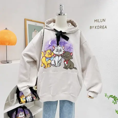 2022秋季长袖上衣设计感小众高级感灰色连帽卫衣慵懒休闲大码韩版商品大图