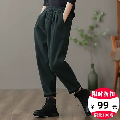 dza 高腰显瘦休闲加绒裤子女冬季加厚长裤宽松阔腿裤直筒哈伦女裤商品大图