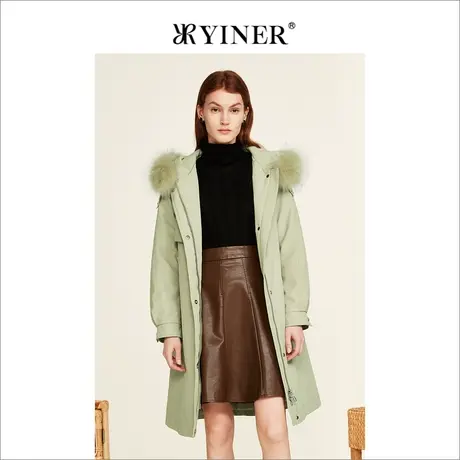 YINER音儿专柜女装2022冬季新款貉子毛领中长裤连帽羽绒服商品大图