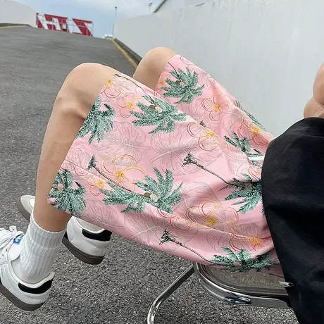 花短裤男夏季薄款沙滩裤速干泳裤休闲大裤衩宽松睡裤情侣五分裤子商品大图