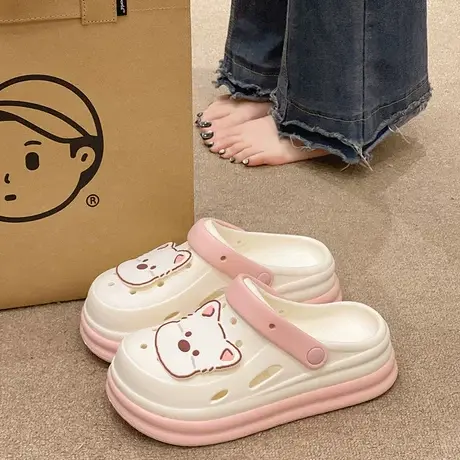 可爱小白狗洞洞鞋女夏季网红室内外穿厚底增高防滑包头两穿凉拖鞋商品大图