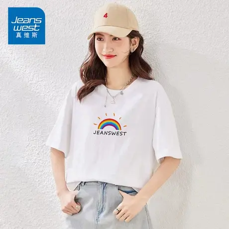 KP真维斯女装纯棉短袖T恤女2025春夏新款休闲半袖衫白色夏装上衣商品大图