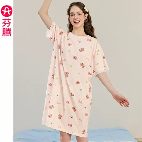 芬腾睡裙女夏季薄款纯棉短袖睡衣裙大码可爱甜美少女连衣裙家居服图片