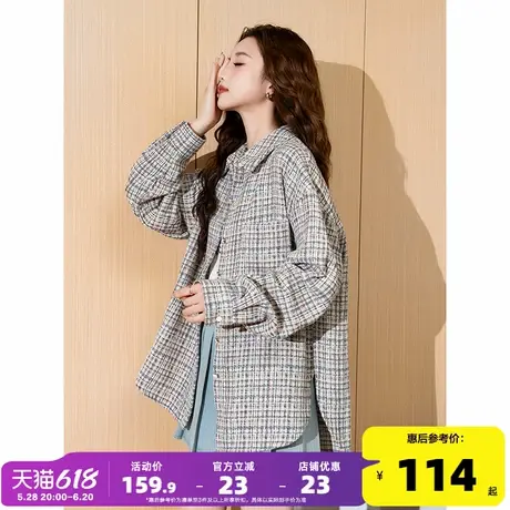 唐狮2025春秋新款女衬衫气质小香风长袖衬衫格子通勤百搭上衣潮流图片