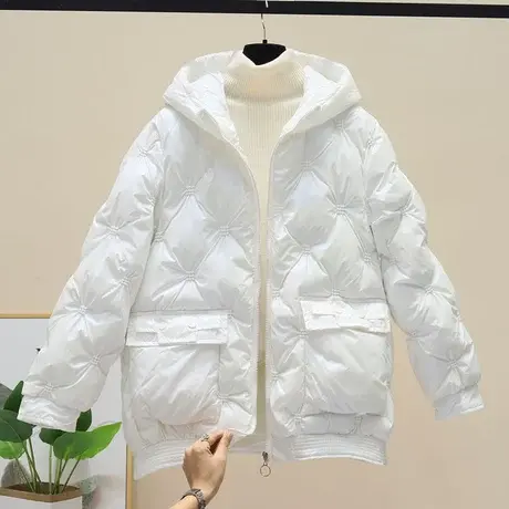 韩版连帽羽绒棉服女冬季新款时尚立领刺绣设计感加厚保暖棉衣外套商品大图