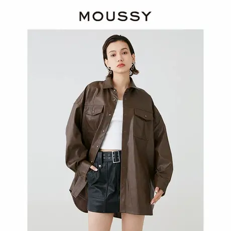 【明星同款】MOUSSY 新品街头风廓形百搭皮衣外套女028HSZ30-0531图片