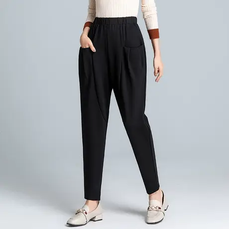 秋季新款加肥加大码女裤子宽松高腰休闲哈伦裤黑色显瘦小脚萝卜裤商品大图