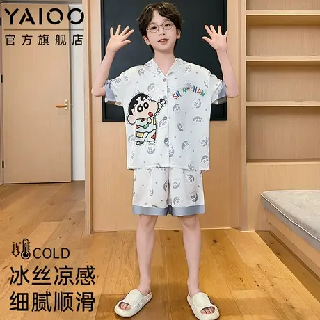 雅鹿儿童睡衣夏季新款男童短袖短裤冰丝薄款中大童男孩卡通家居服商品大图
