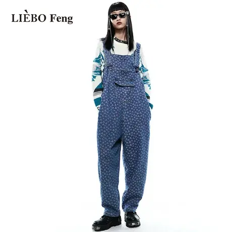 裂帛LIEBOFeng商场同款2023年设计师宽松休闲减龄印花牛仔连身裤商品大图