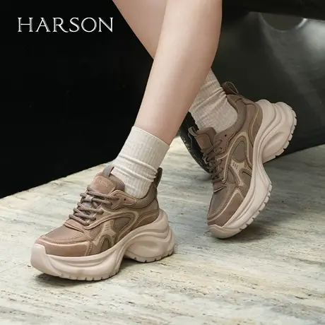 哈森/HARSON【悦跑系列】25秋新款厚底增高老爹鞋休闲舒适撞色商品大图