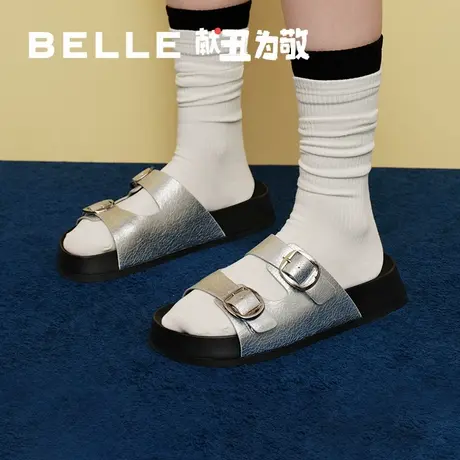 百丽银色勃肯鞋半拖鞋女鞋子夏季新款可外穿拖鞋B2S1DBT4商品大图