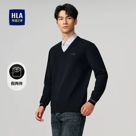 HLA/海澜之家商务双领针织衫25秋季新款V领衬衫款假两件打底衫男商品大图
