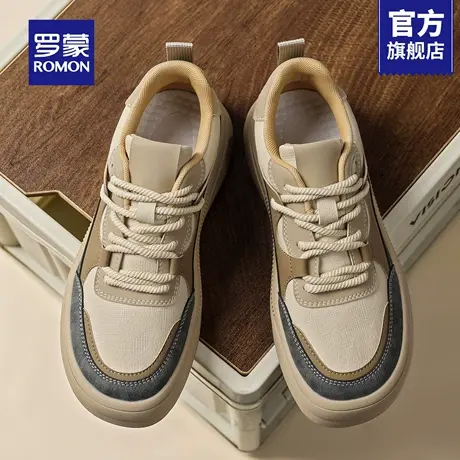 罗蒙鞋子男鞋2025新款复古增高运动板鞋潮流男士轻便舒适休闲鞋RM商品大图